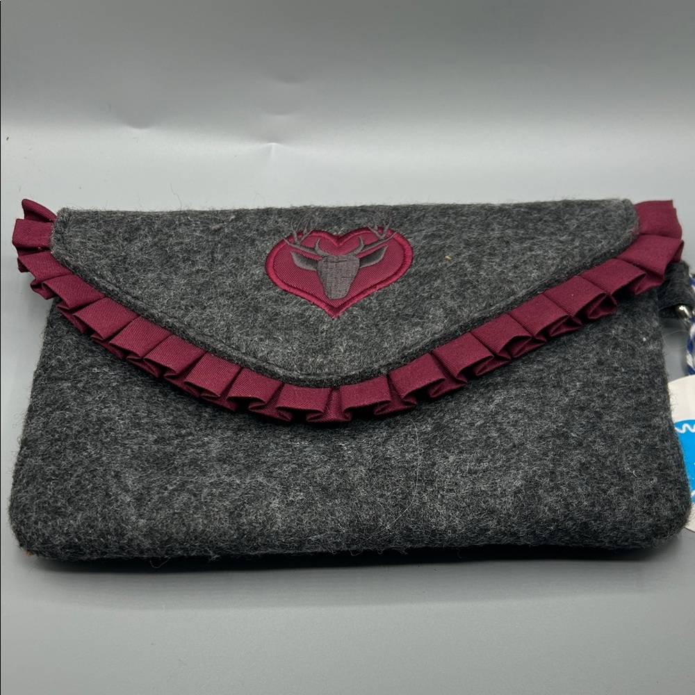 Elegant Gray and Burgundy Clutch with Heart Accent